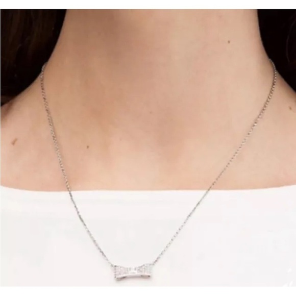 NWT Kate Spade Ready Set Bow Pave mini pendant silver necklace. - Picture 3 of 10
